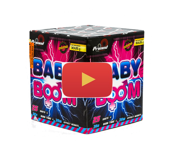 A 25 shot gender reveal firework firing blue peony, blue strobe and blue glitter along with a blue mine lift, the packaging does not reveal whether it is a blue or pink version only the retailer knows and will advise you...