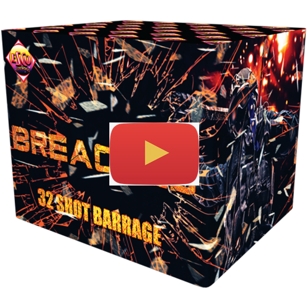 32 shot aerial barrage firework firing straight and fanned with stunning effects