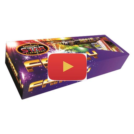 Family firework selection containing fountains and roman candles