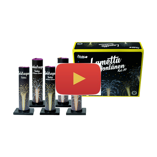 Video of Firework set with 'Lametta Fontäinen' packaging on a white background