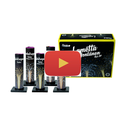 Video of Firework set with 'Lametta Fontäinen' packaging on a white background