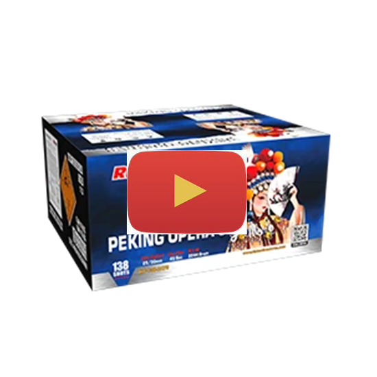 Video of the 138 shot aerial compound barrage firework firing into the sky with large, colourful and loud bursts.