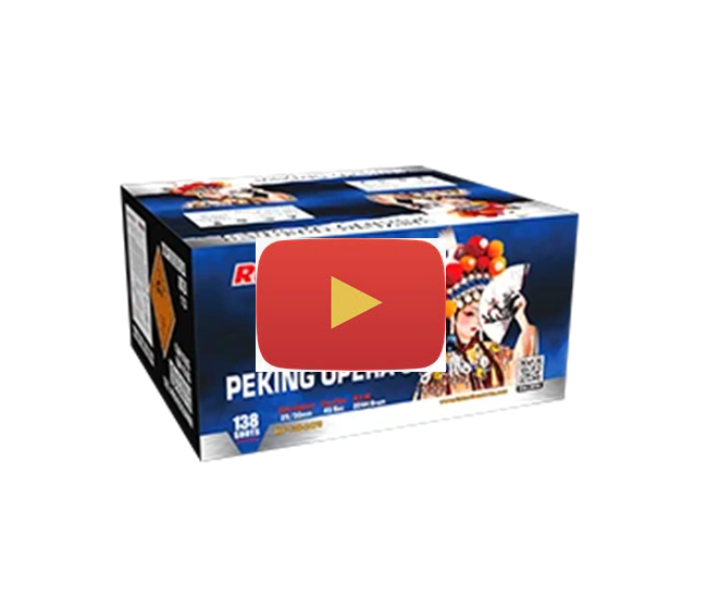 Video of the 138 shot aerial compound barrage firework firing into the sky with large, colourful and loud bursts.