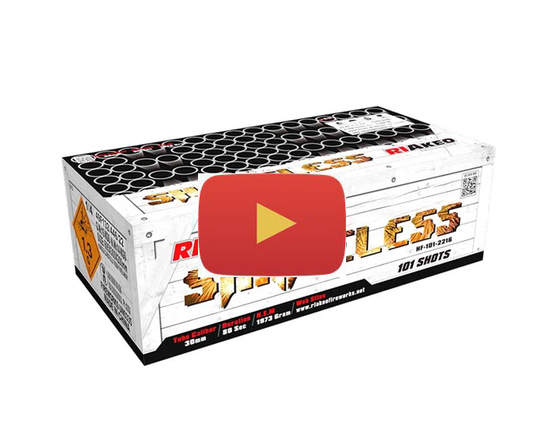 Video of the 101 shot aerial compound barrage firework from Riakeo Fireworks firing large powerful and colourful bursts high into the air before they explode.