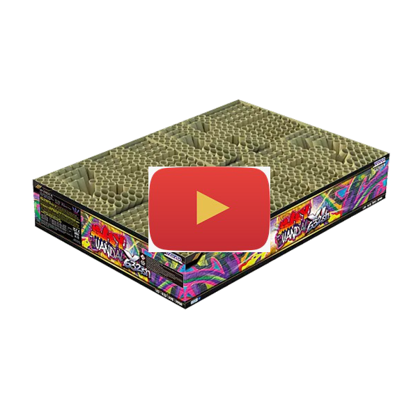 video of sky vandal xl aerial barrage compound firework that fires 632 shots bursting in the air with loud bangs and colours