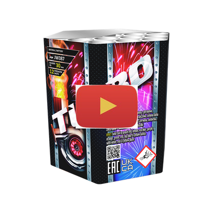 A beautiful 12 shot large calibre 30mm barrage from Jorge Fireworks producing stunning pastel multicolour bursts with a gentle silver crackle background.