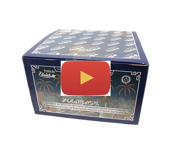 Video of A 100 shot max power straight firing compound firework containing a staggering 3kg of high quality gunpowder, huge golden willow bursts with vivid coloured stars.